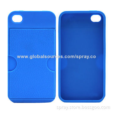 Fashion Sky Blue TPU Cases Covers with Card Slot Back for iPhone 4/4S, Lightweight, Tear-resistant